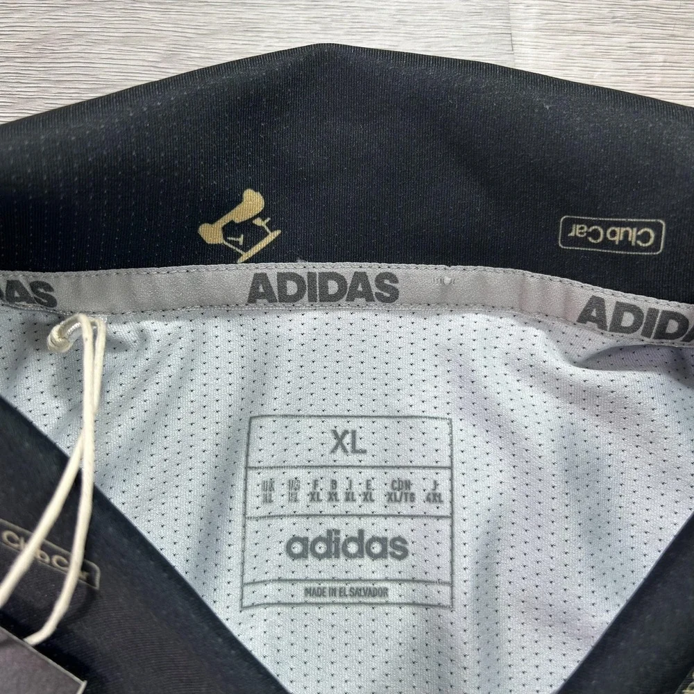 NEW Adidas Polo Shirt Mens XL Black Club Car Golf AOP Print Performance Stretch